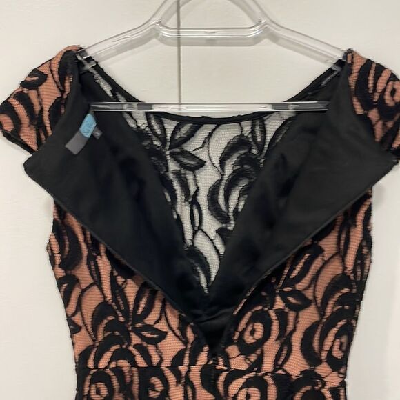 EVA FRANCO Anthropologie black pink lace sheer front midi cocktail dress S - Picture 5 of 9